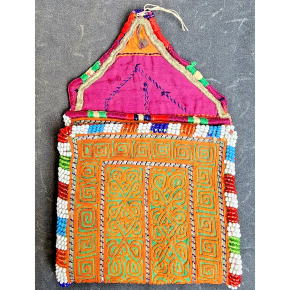 Kuchi Embroidered Pouch Wallet Central Asian Handmade Beaded Semi-Circle Motif - Picture 8 of 9